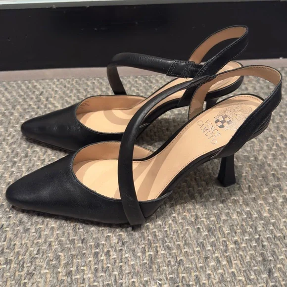 Vince Camuto Kentrena Black Heels Sophisticated Asymmetry Made in Brazil 7M - Picture 5 of 6